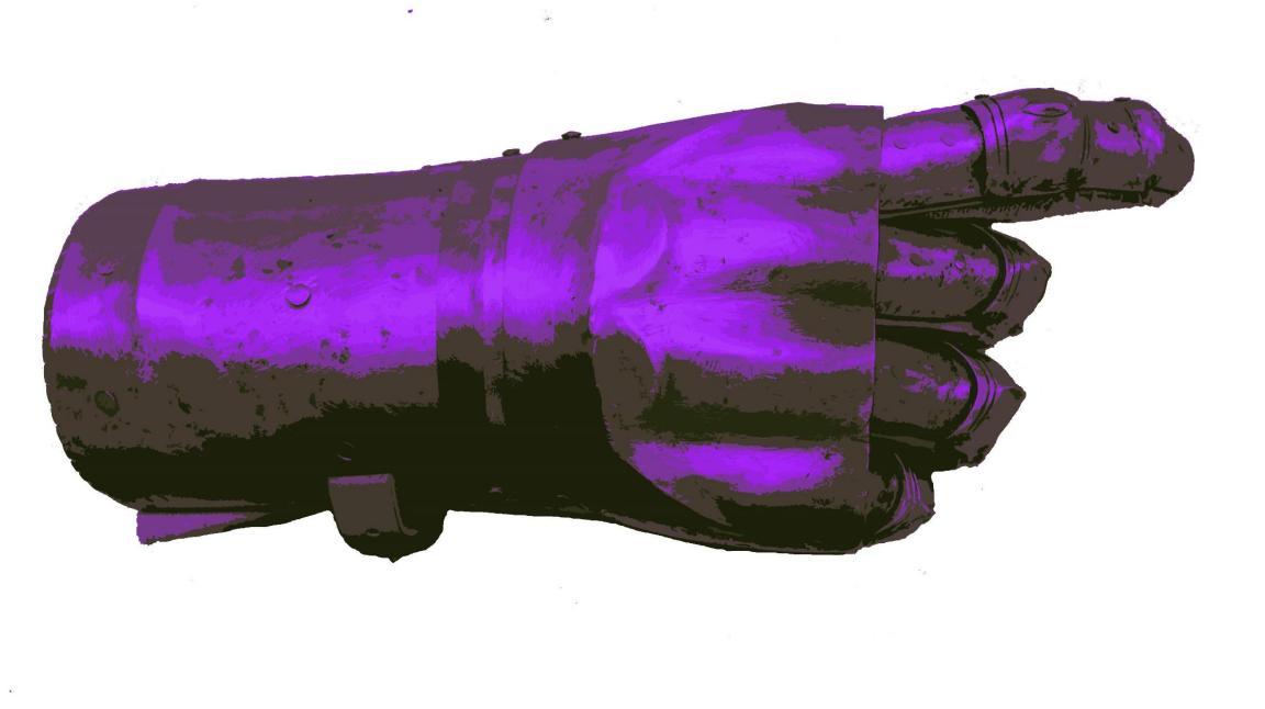 Stilisierte, violett gefärbte Abbildung des Panzerhandschuh von Kyburg