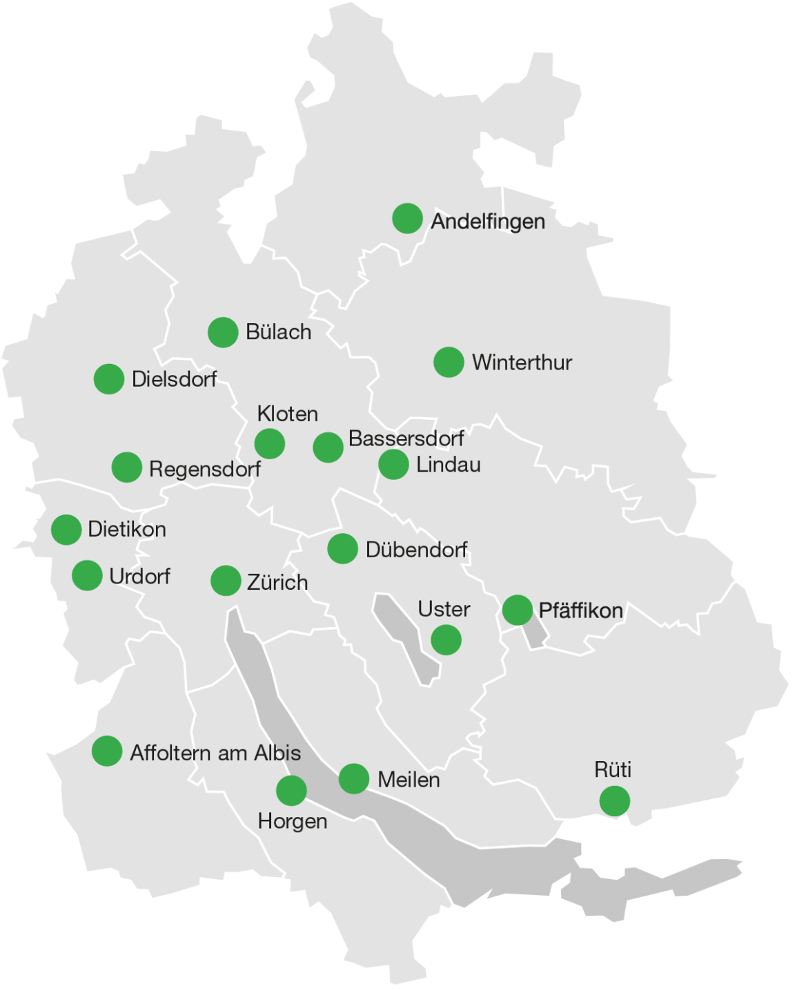 Der KV-Beruf wird an folgenden Standorten im Kanton Zürich gelehrt: Affoltern am Albis, Andelfingen, Bassersdorf, Bülach, Dielsdorf, Dietikon, Dübendorf, Horgen, Kloten, Lindau, Meilen, Pfäffikon, Regensdorf, Rüti, Urdorf, Uster, Winterthur und Zürich.