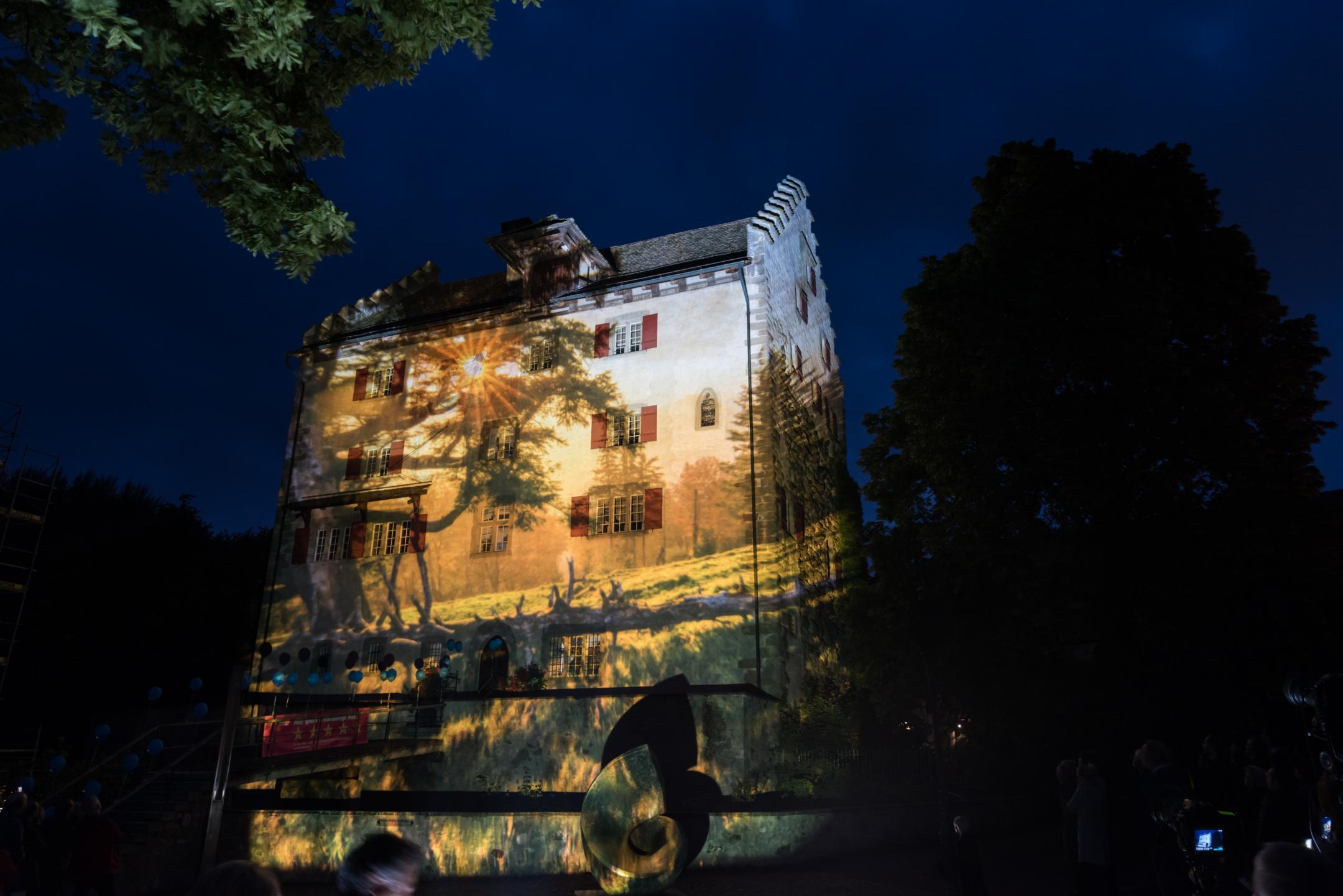 Lichtprojektion «Schnebelhorn» an die Fassade des Schloss Greifensee: Ein Bild der Lichtshow von Gerry Hofstetter.