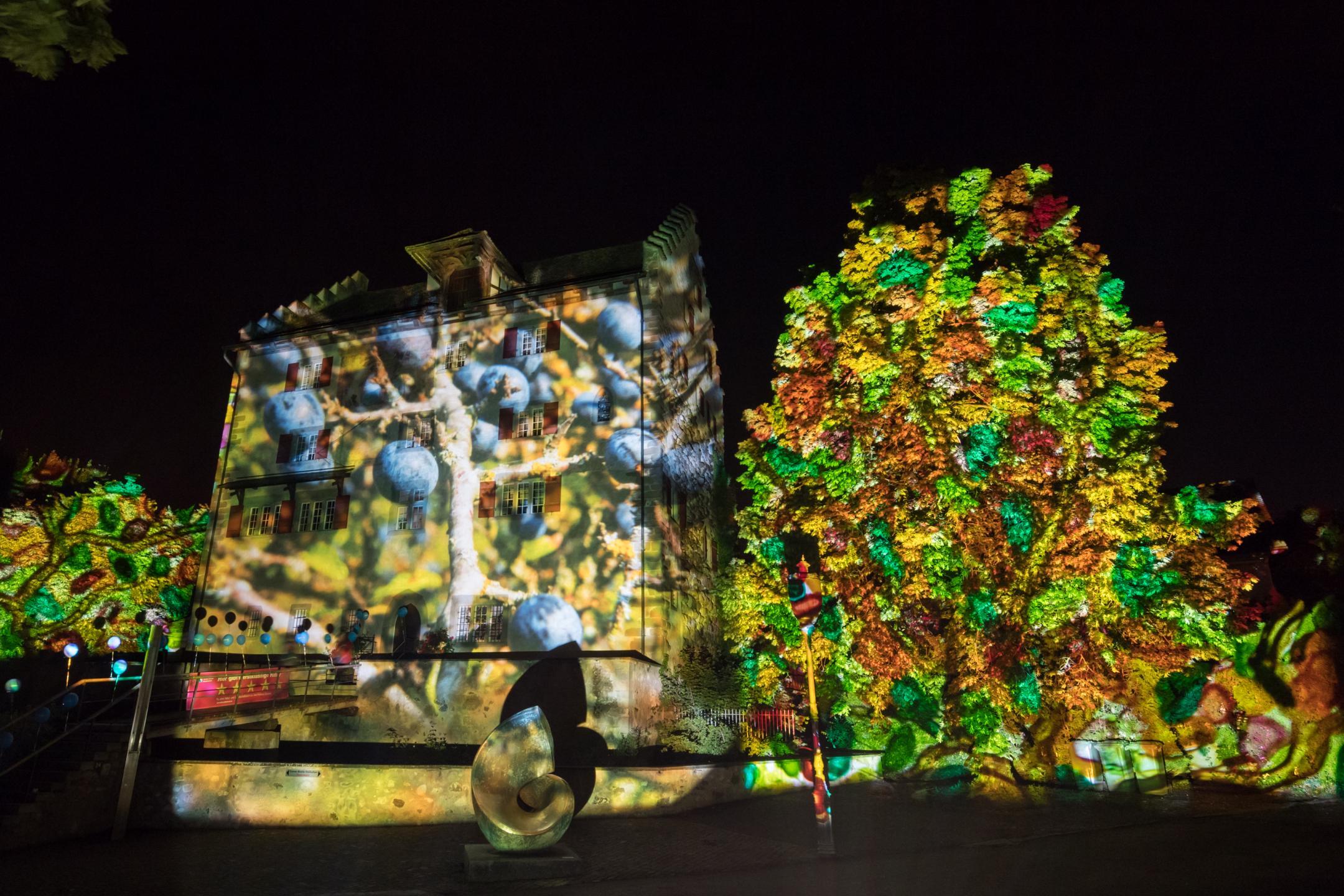 Lichtprojektion «Schawarzdorn» an die Fassade des Schloss Greifensee: Ein Bild der Lichtshow von Gerry Hofstetter.