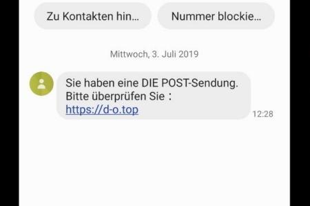  Aufnahme (Screenshot): «Mögliche SMS mit Postzustellung».