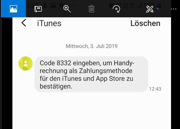  Aufnahme (Screenshot): «SMS mit Codezustellung».