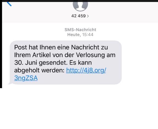  Aufnahme (Screenshot): «SMS mit mutmasslicher Gewinnanzeige».