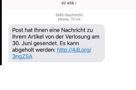  Aufnahme (Screenshot): «SMS mit mutmasslicher Gewinnanzeige».