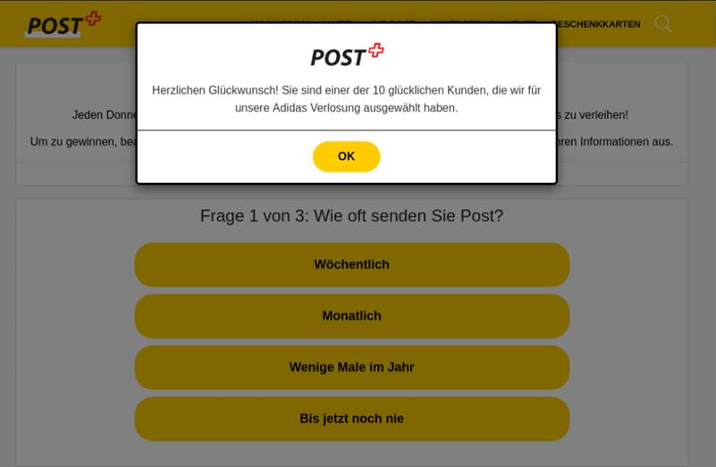  Aufnahme (Screenshot): «Website mit Gewinnanzeige».