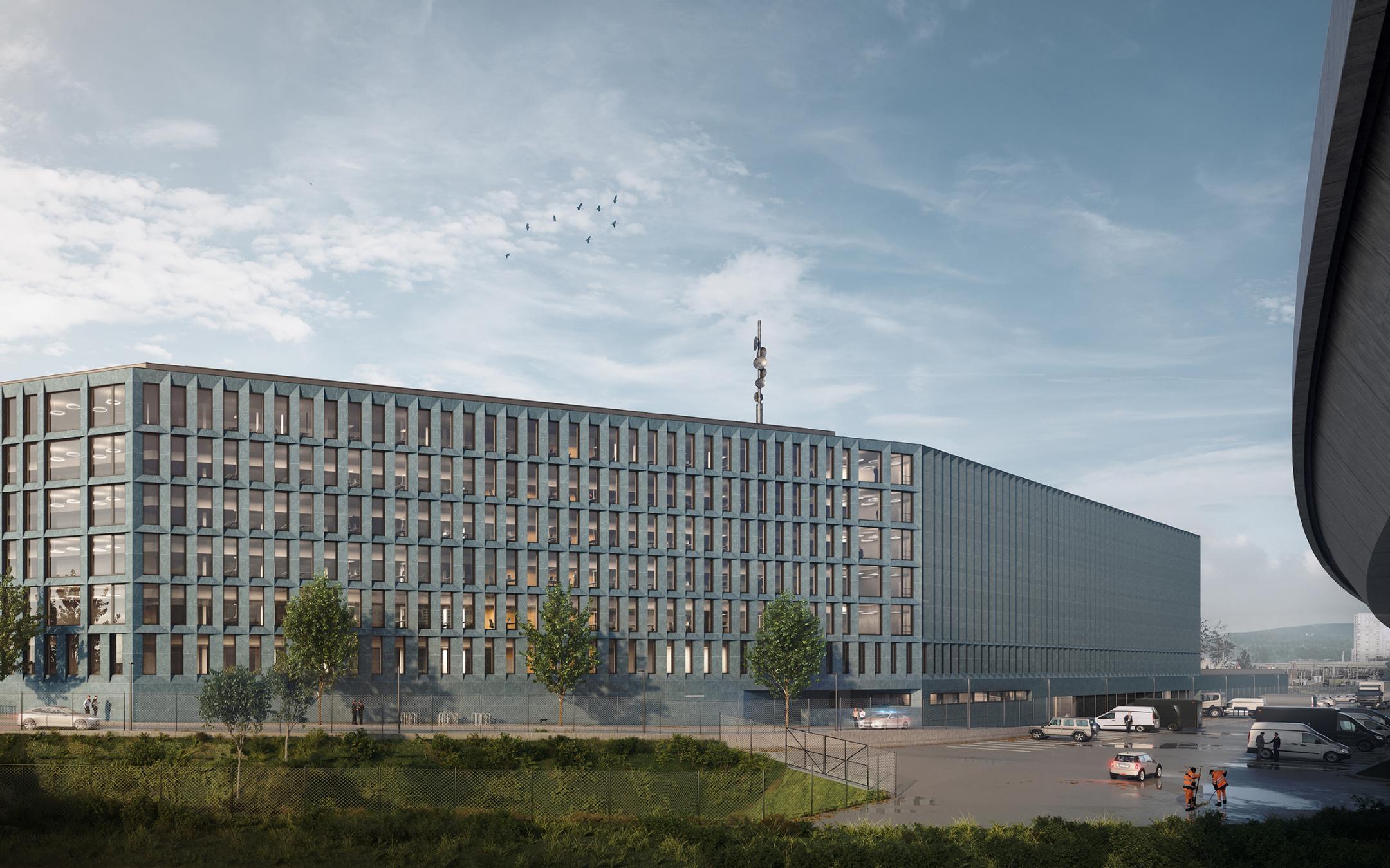 Fassade Haupteingang: Polizei- und Justizzentrum Zürich