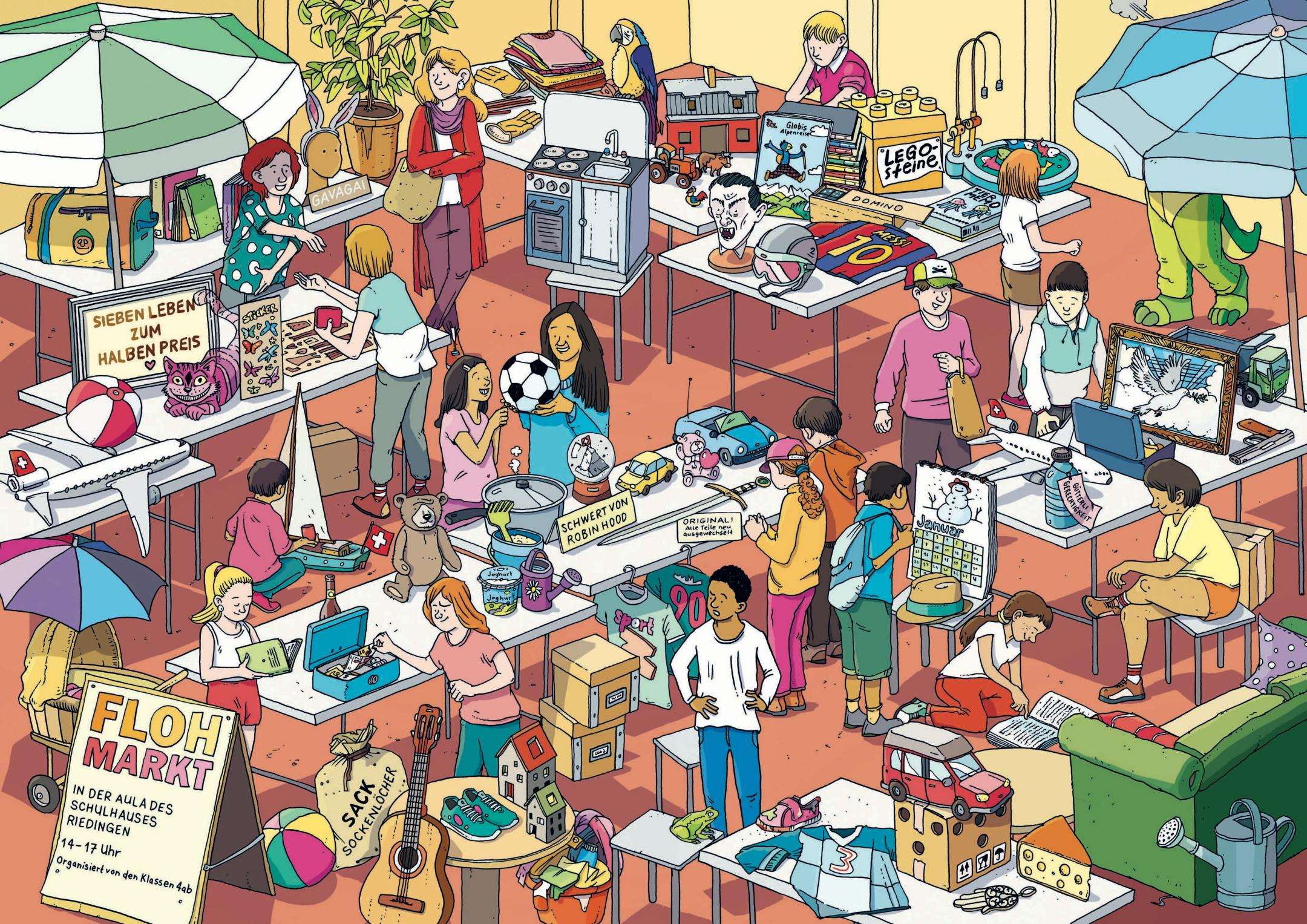 Illustration eines Flohmarktes aus dem neuen Lehrmittel