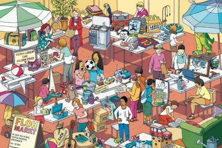 Illustration eines Flohmarktes aus dem neuen Lehrmittel