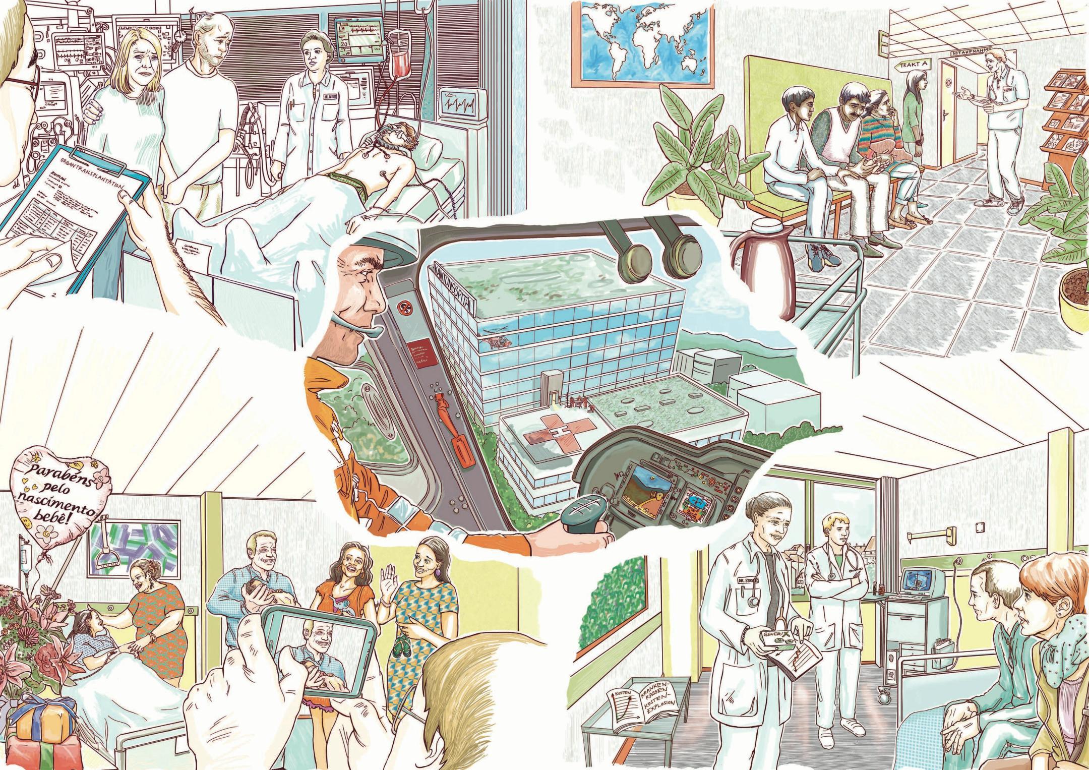 Illustration eines Spitals aus dem neuen Lehrmittel