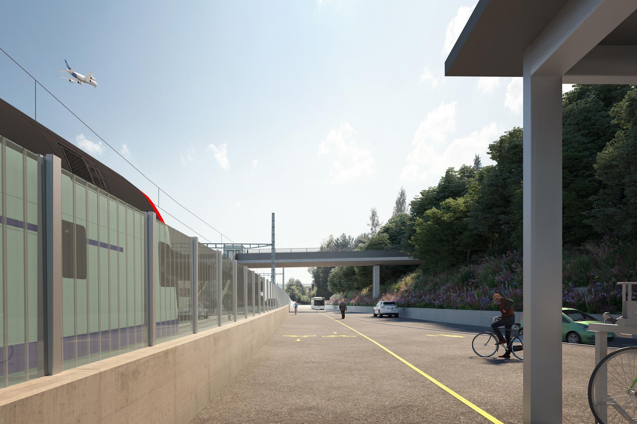 Visualisierung Velohauptroute beim Bahnhof Dietlikon