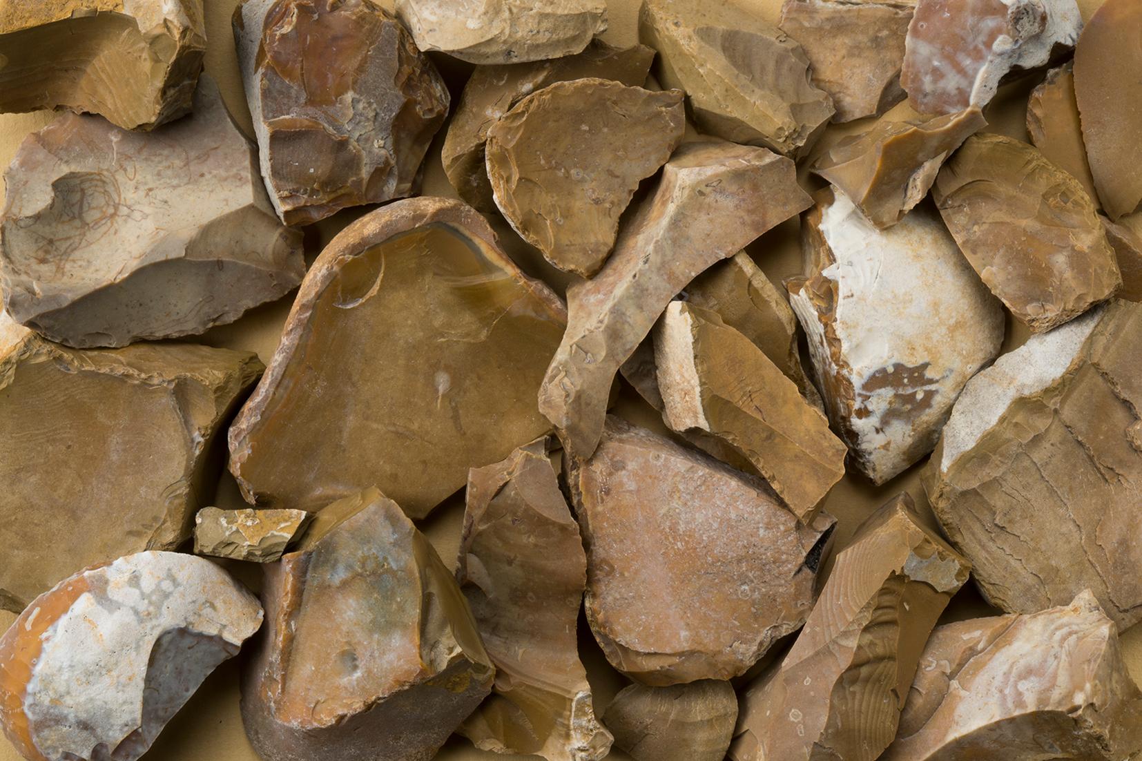 Aus Silexknollen schlugen die Siedler vom Harbernbach Pfeilspitzen und Klingen. Sie hinterliessen dabei eine Menge Rohlinge und Abfall. 