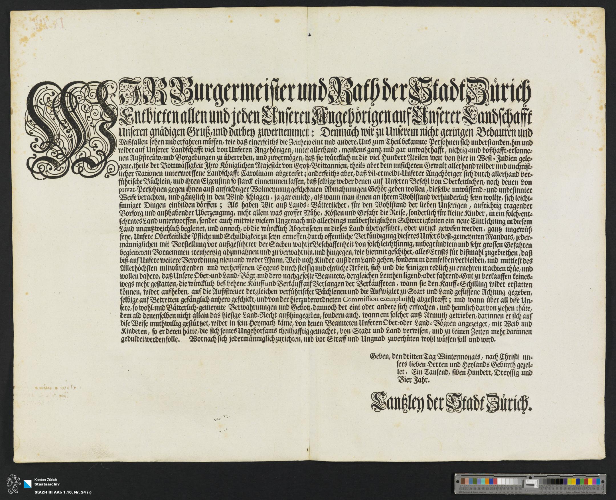 Verbot Auswanderung nach Amerika