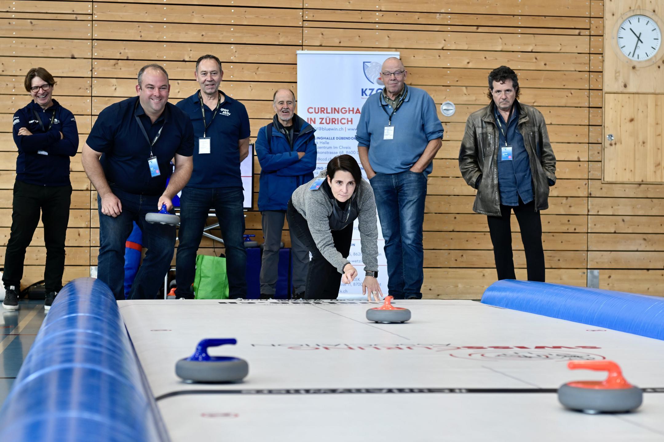 Kantonsrätin Yvonne Bürgin am Games Posten Curling.