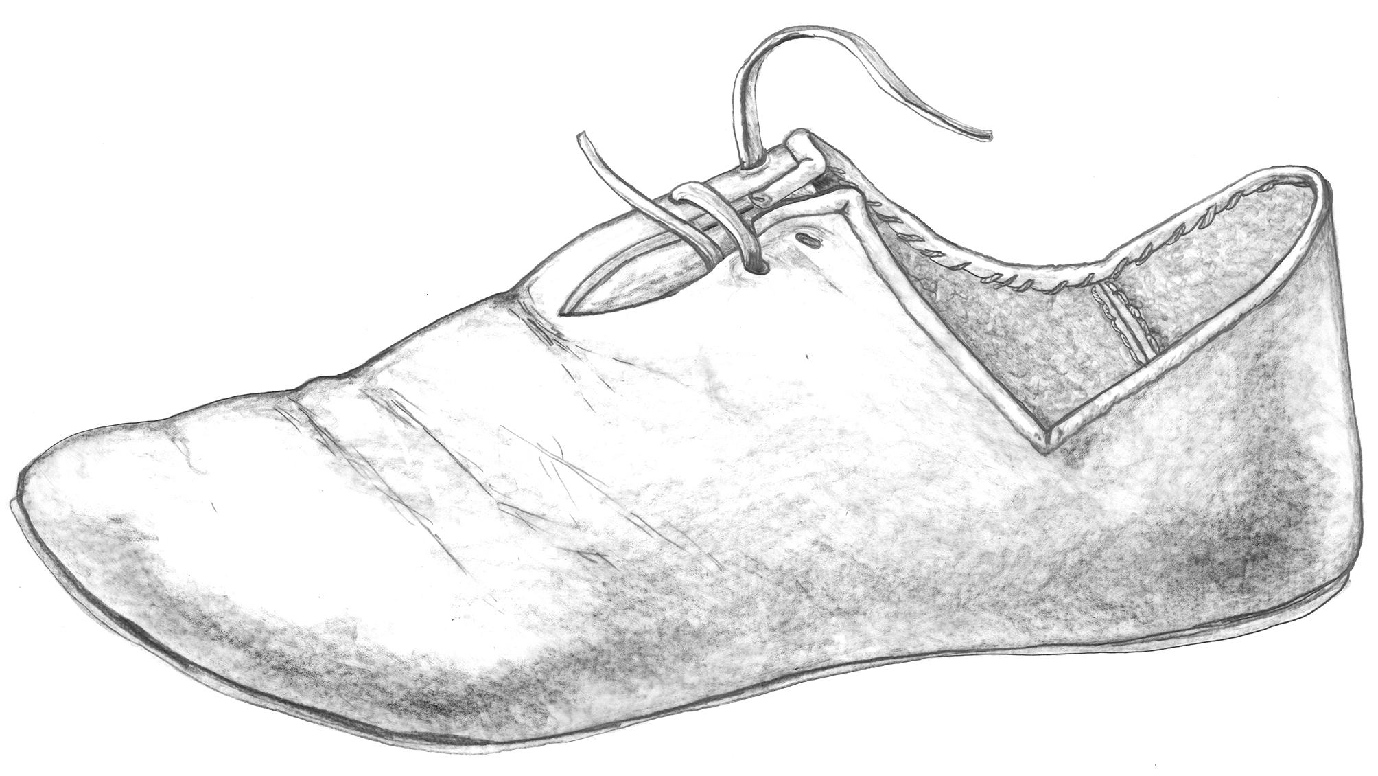 Zeichnung eines Schuhs aus dem 14. Jahrhundert