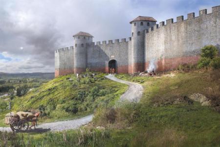 Visualisierung der Befestigungsanlage aus der Spätantike auf dem heutigen Kirchhügel.