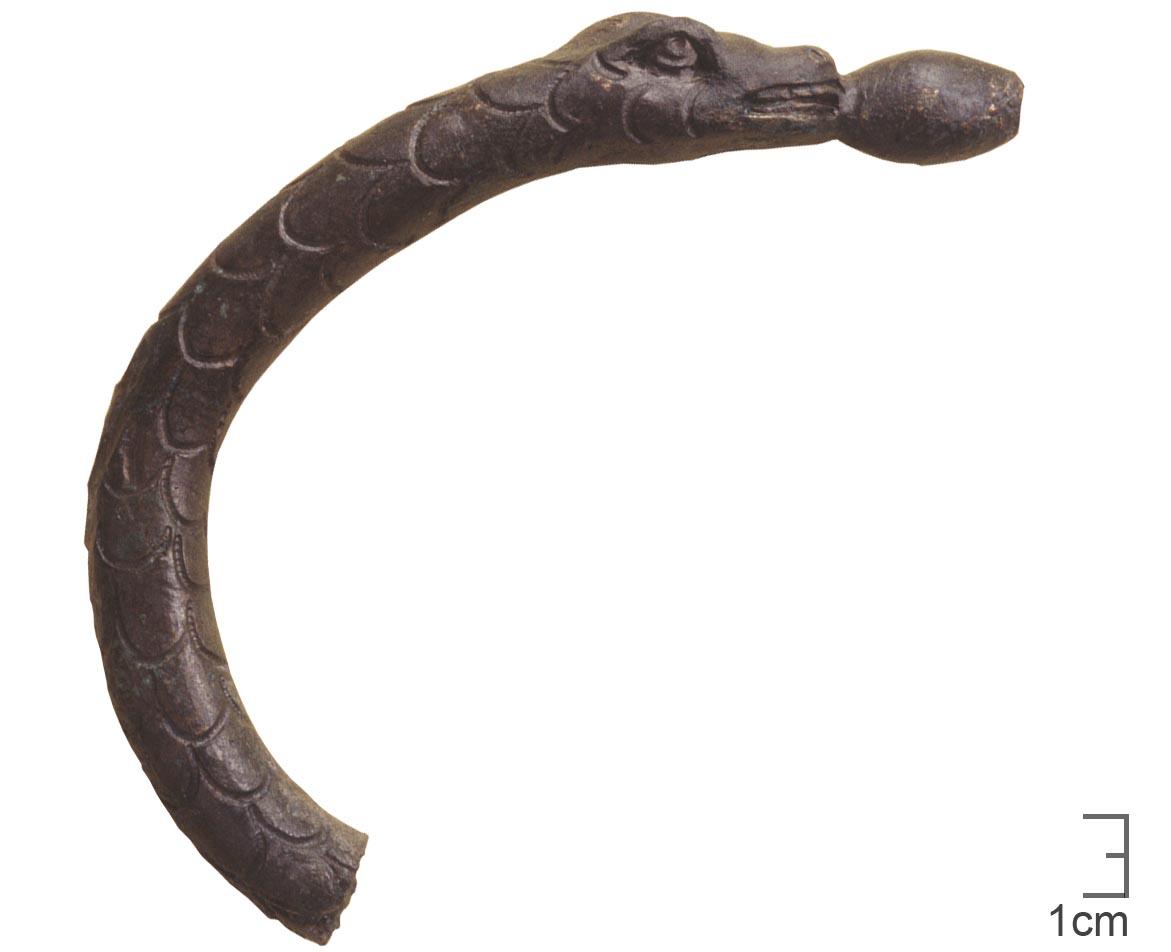 Fotografie eines Fragments einer Bronzeschlange.