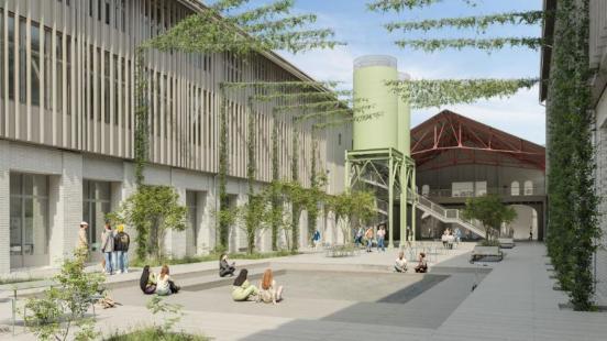 Visualisierung des Aussenbereichs der geplanten Kantonsschule Uetikon am See.
