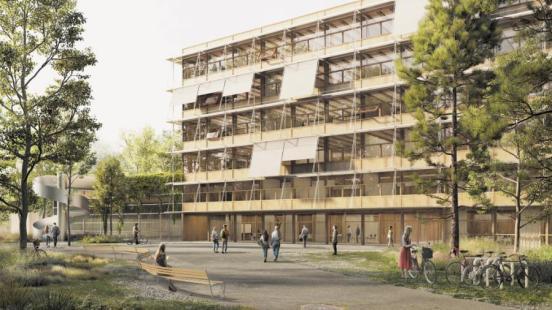 Visualisierung mit Aussenansicht des geplanten Neubaus