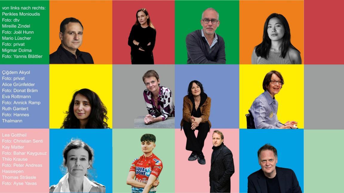 Portrait und Quellen der Gewinner auf farbigem Hintergrund