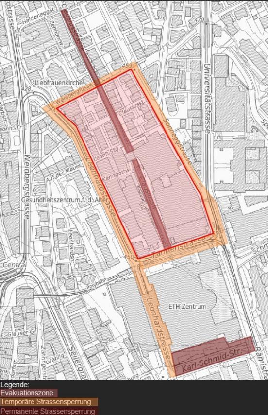 karte der Stadt Zürich auf welcher die betroffene Zone sichtbar ist.