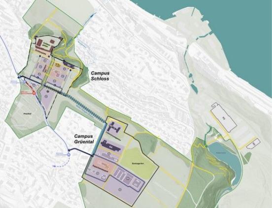 Ein Plan mit einer Übersicht über die Campus Grüental und Schloss