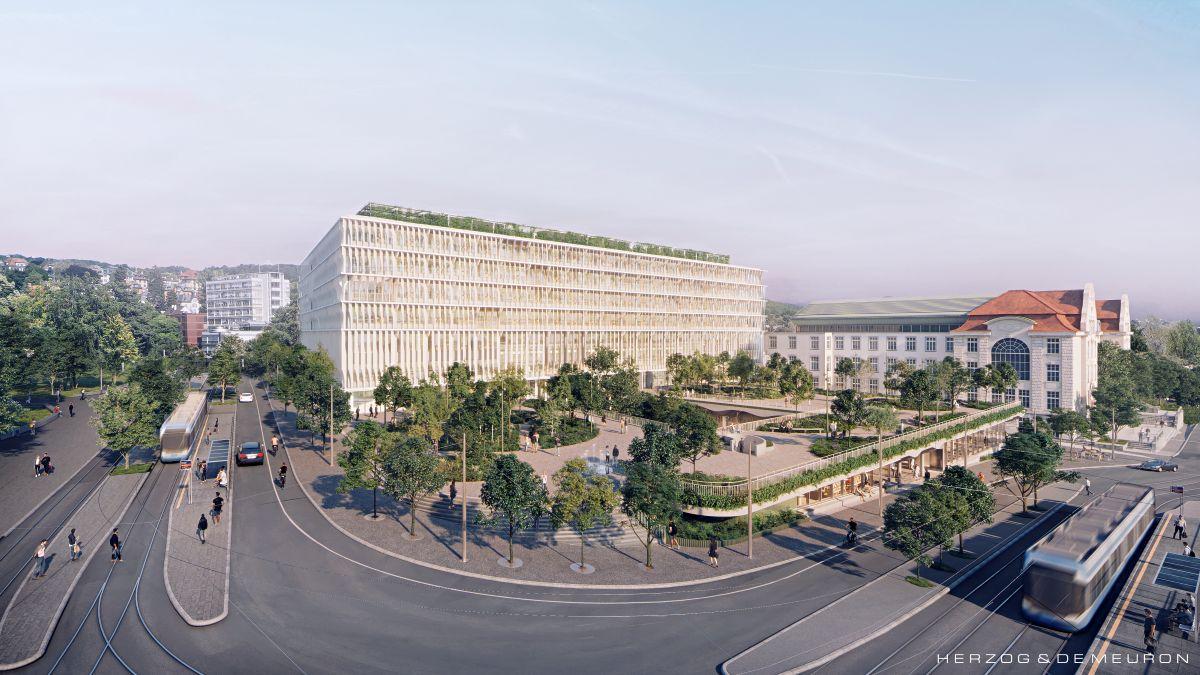 Visualisierung der Aussenansicht des FORUM UZH.