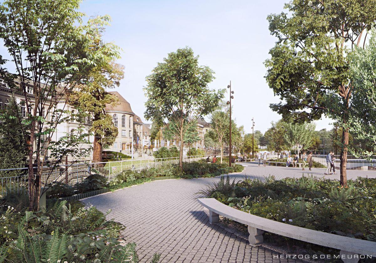 Visualisierung des Stadtplatzes vor dem FORUM UZH.