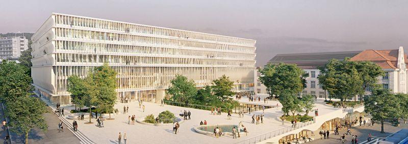 Visualisierung des künftigen FORUM UZH im Hochschulgebiet Zürich Zentrum
