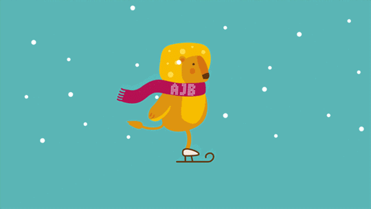 Die AJB Weihnachtskarte zeigt einen schlittschuhlaufenden Löwen mit wehendem Schal. Durch die Bewegung der Beine erscheint der Text: «tierisch entspannt und löwenstark ins 2022». 