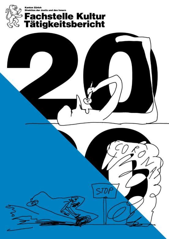 Titelcover, Zürich-Flagge, 20 untereinander, skizzierte Zeichnungen  - liegender Sänger und Abbildung Corona-Stop