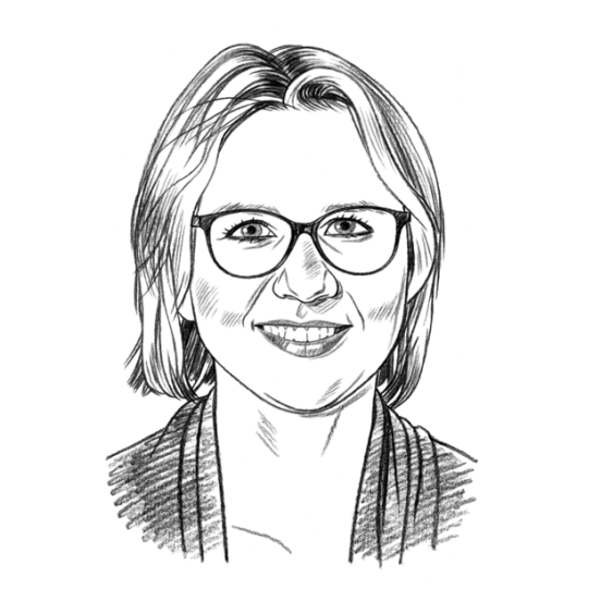 Karikatur der F&E Co-Leiterin Astrid Rossegger