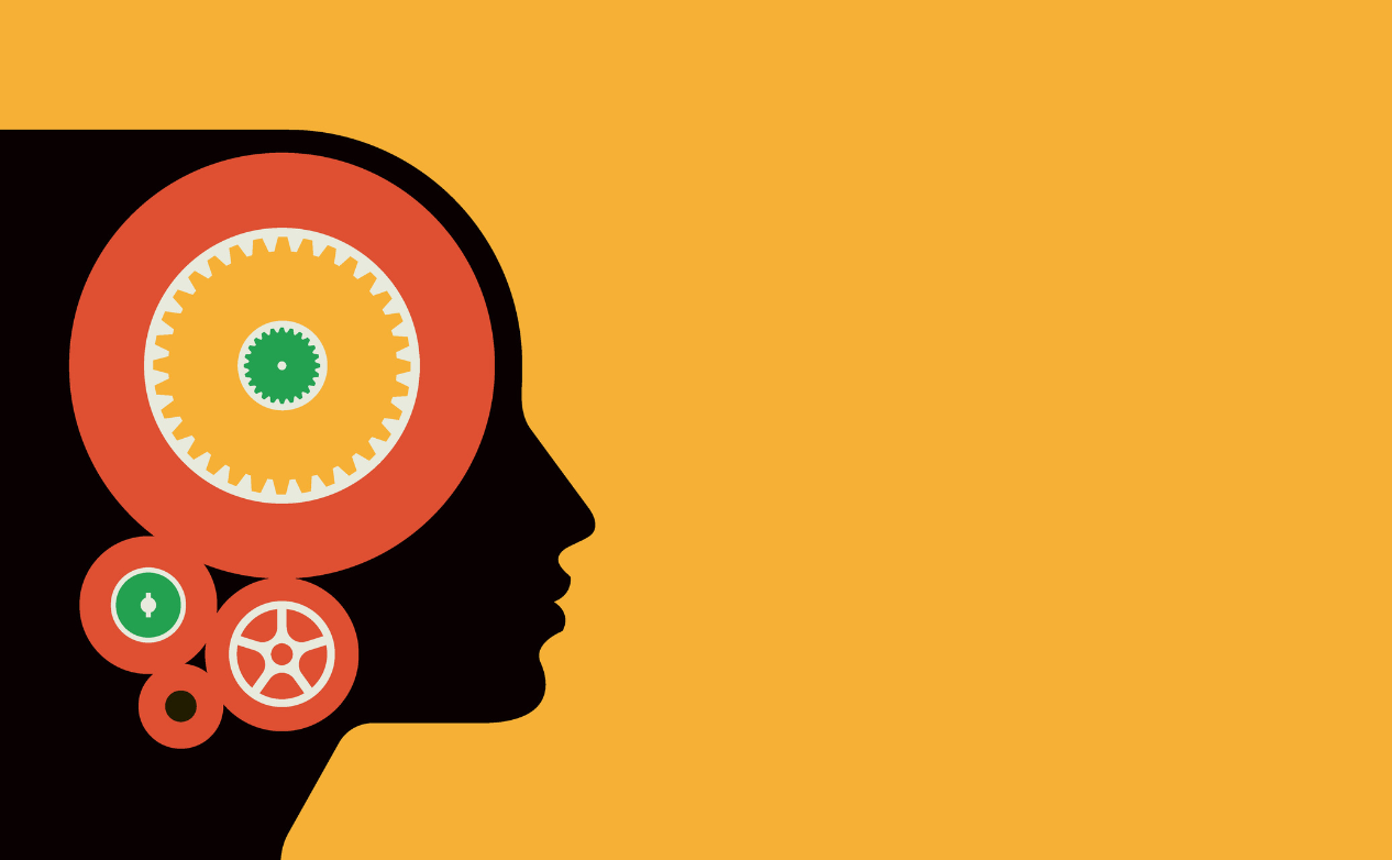 Kopf-Icon mit Zahnrädern im Schädel