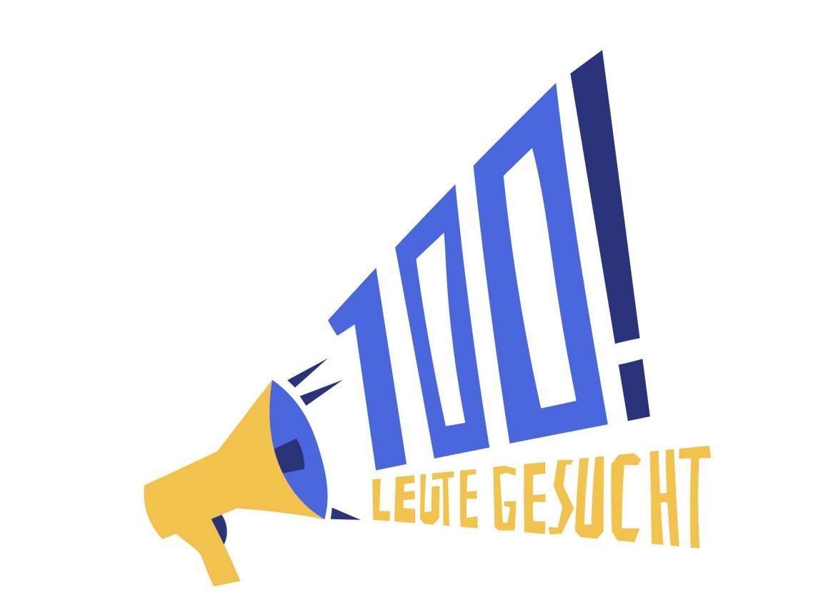 Megafon mit Schriftzug «Hundert Leute gesucht!».
