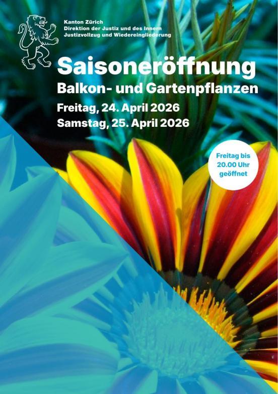 rot-gelbe Blume vor grünen Pflanzen, darauf der Kantonsflyer.