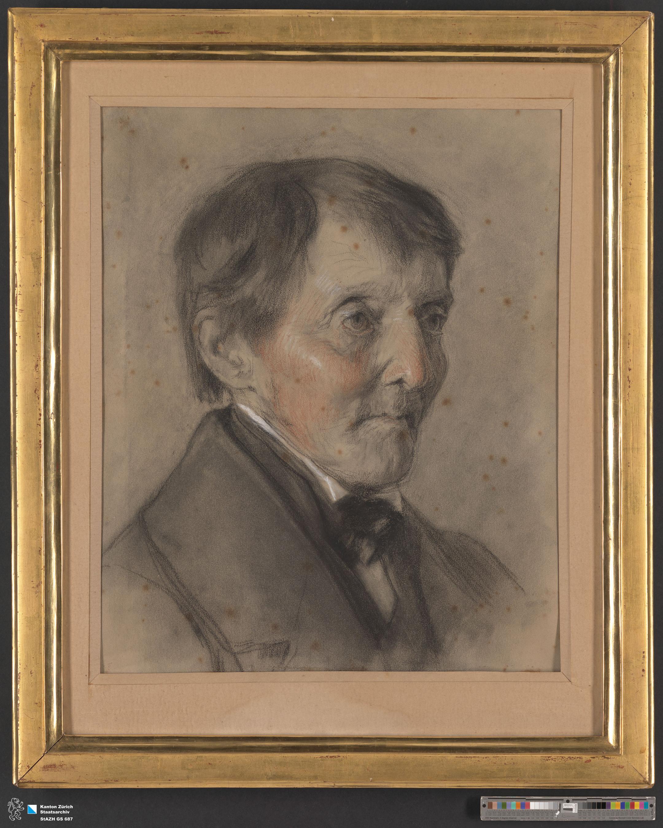 Pastell-Porträt auf Papier, Passepartout einseitig verglast und gerahmt.