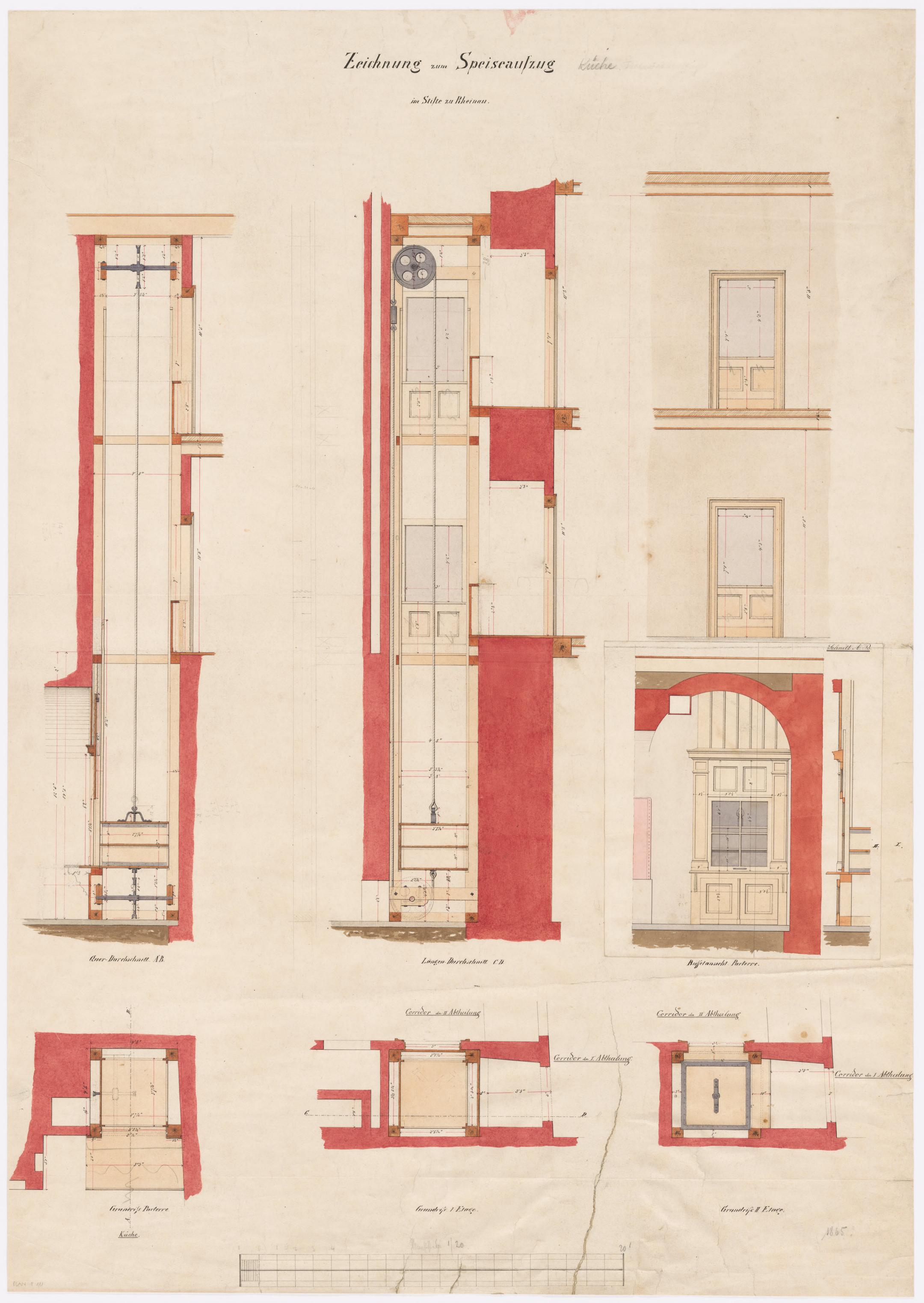 Colorierter Plan der Pflegeanstalt Rheinau von ca. 1865.
