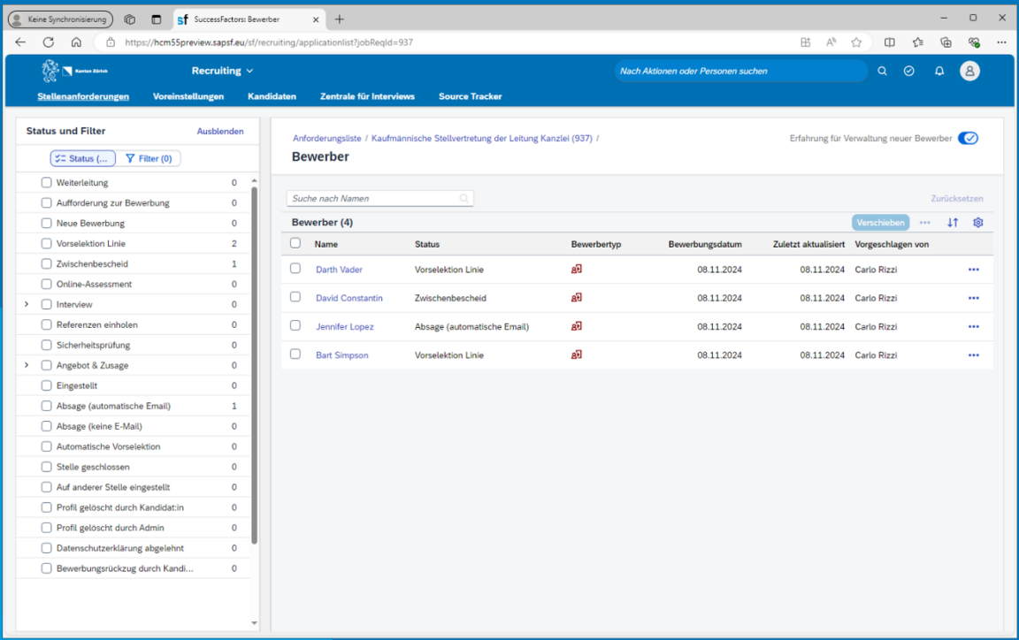Screenshot SAP-Modul Recruting
