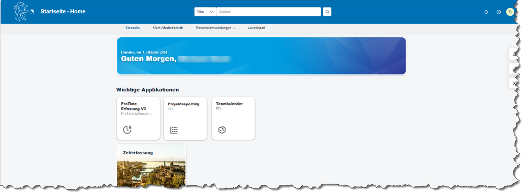 Ansicht der Startseite