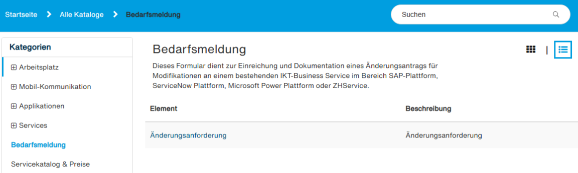 Screenshot Bedarfsmeldung Reporting