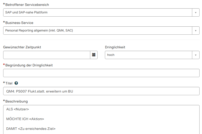 Screenshot Änderungsantrag Reporting