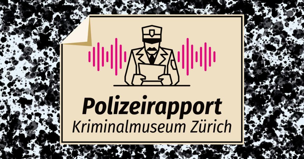 Grafische Darstellung zum POdcast. Ein Polizist liest einen Rapport.