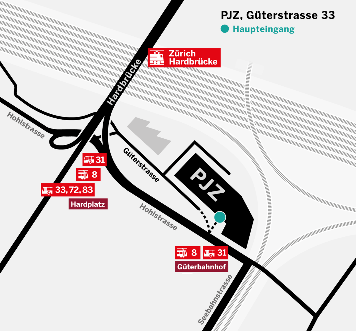 Lageplan PJZ - Öffentlicher Verkehr