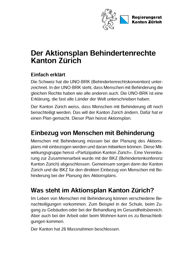 Einfach erklärt: Aktionsplan Behindertenrechte Kanton Zürich 2022-2025