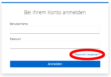 Das Bild zeigt den Printscreen des Buttons «Passwort vergessen?» des eGov-Portals