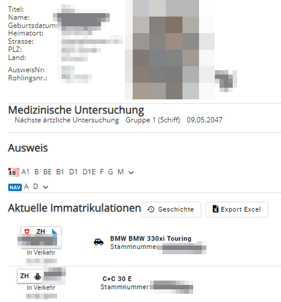 eGov-Printscreen der detailierten Personenanzeige