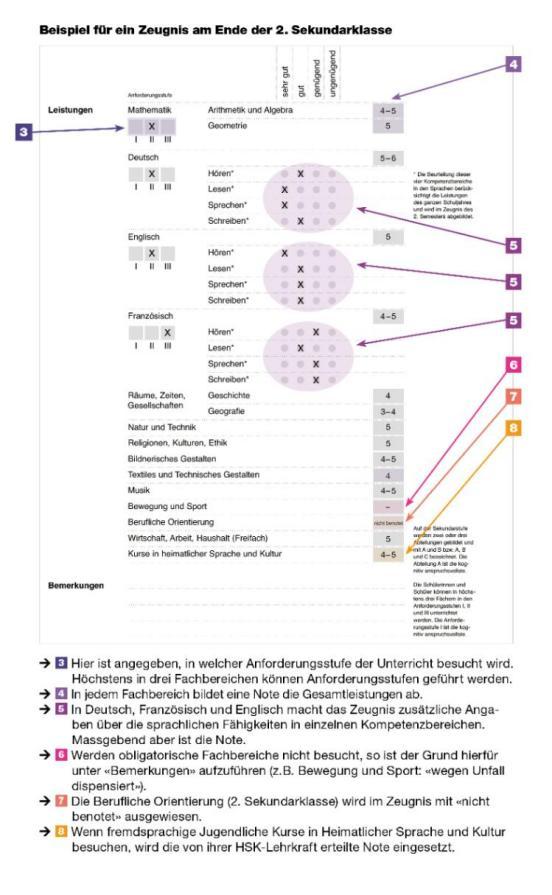 Zeugnisbeispiel 2. Sekundarklasse