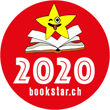In einem roten Kreis ist ein Stern über einem Buch illustriert und darunter steht «2020 bookstar.ch».