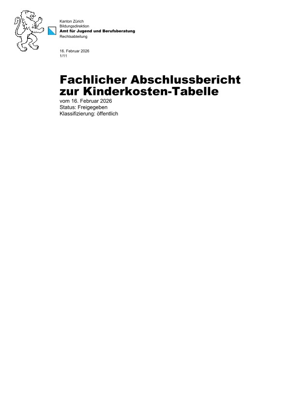 Fachlicher Abschlussbericht zur Kinderkosten-Tabelle