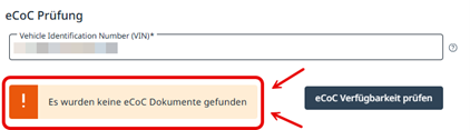 Hinweis, dass kein elektronisches eCoC gefunden wurde