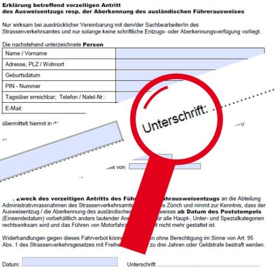 Vorzeitiger Antritt Ausweisentzug